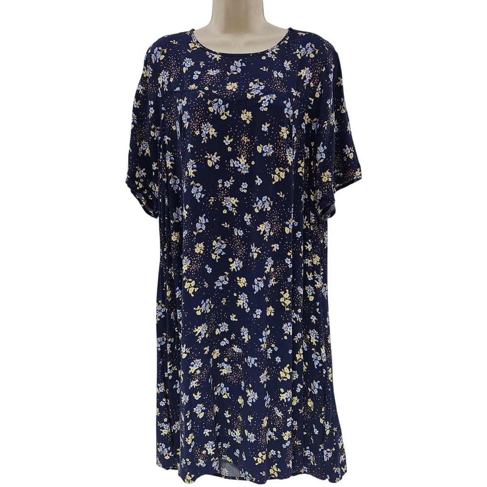 Torrid Dress‎ Womens 2 Navy Blue Floral Short Sleeve Plus Size 100% Rayon Boho